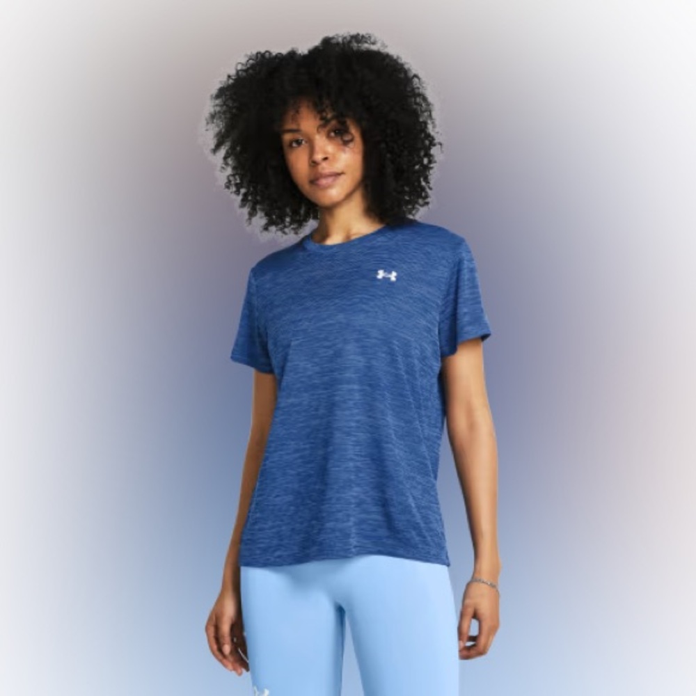 Under Armour Crewneck Heat Gear Loose Short Sleeve T Tee Shirt large blue white